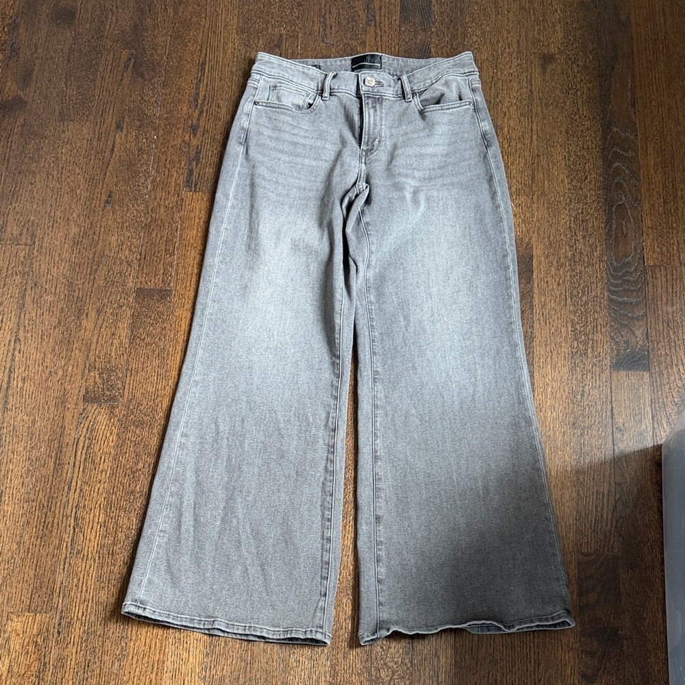 White House Black Market Gray High-Rise Wide Leg Jeans